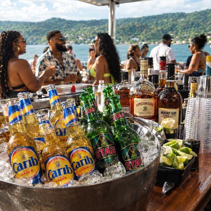 Bottles and mixers at the stocked bar